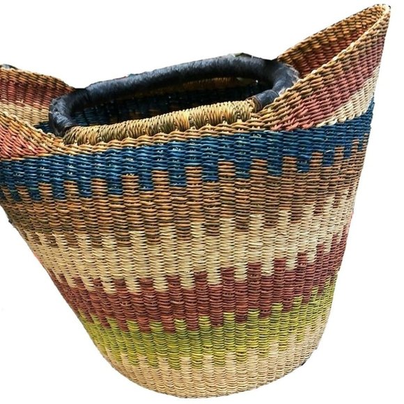 African Market Basket Small Wing Shopper Handmade - Picture 7 of 12
